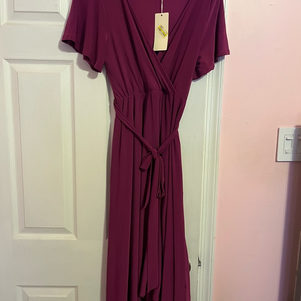 Purple Flutter Sleeve V-Neck Dress - Picture 1 of 5